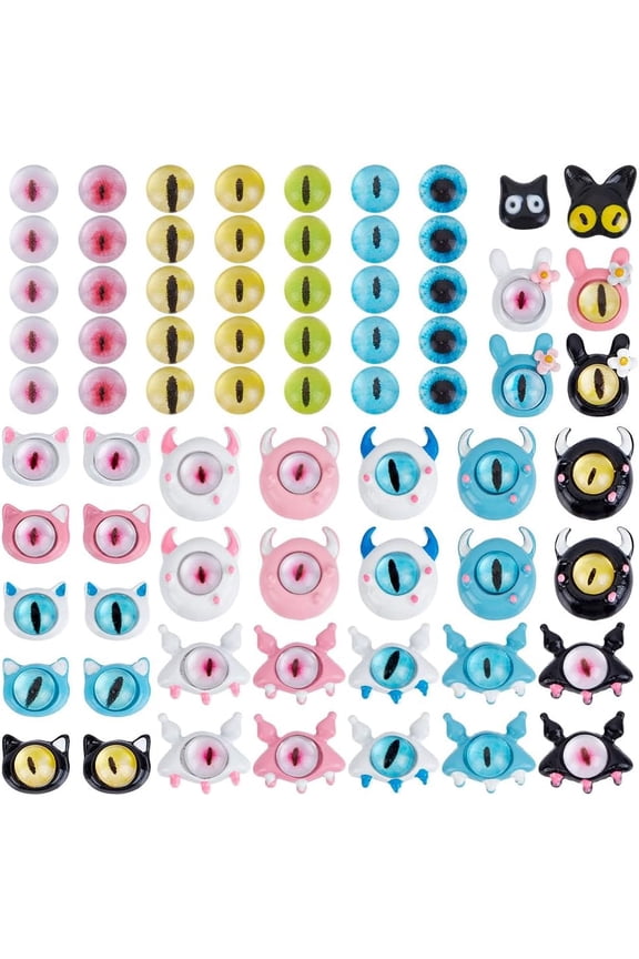 126 Pcs Devil Eyes 3D Nail Charms 28 Styles Alloy Nail Cat Shape Cabochons Eyes Cabochons Colorful Nail Gems for Nails Art Decoration Supplies Dolls Christmas