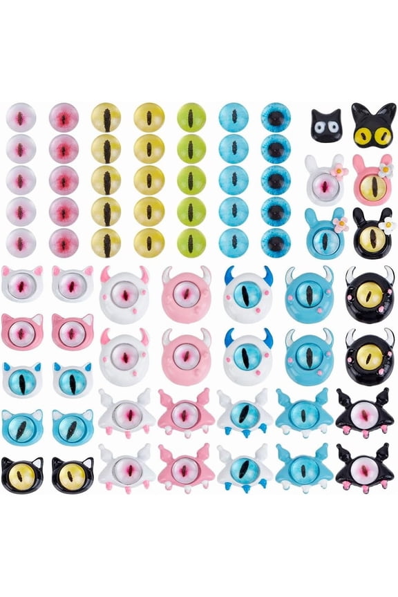 126 Pcs Devil Eyes 3D Nail Charms 28 Styles Alloy Nail Cat Shape Cabochons Eyes Cabochons Colorful Nail Gems