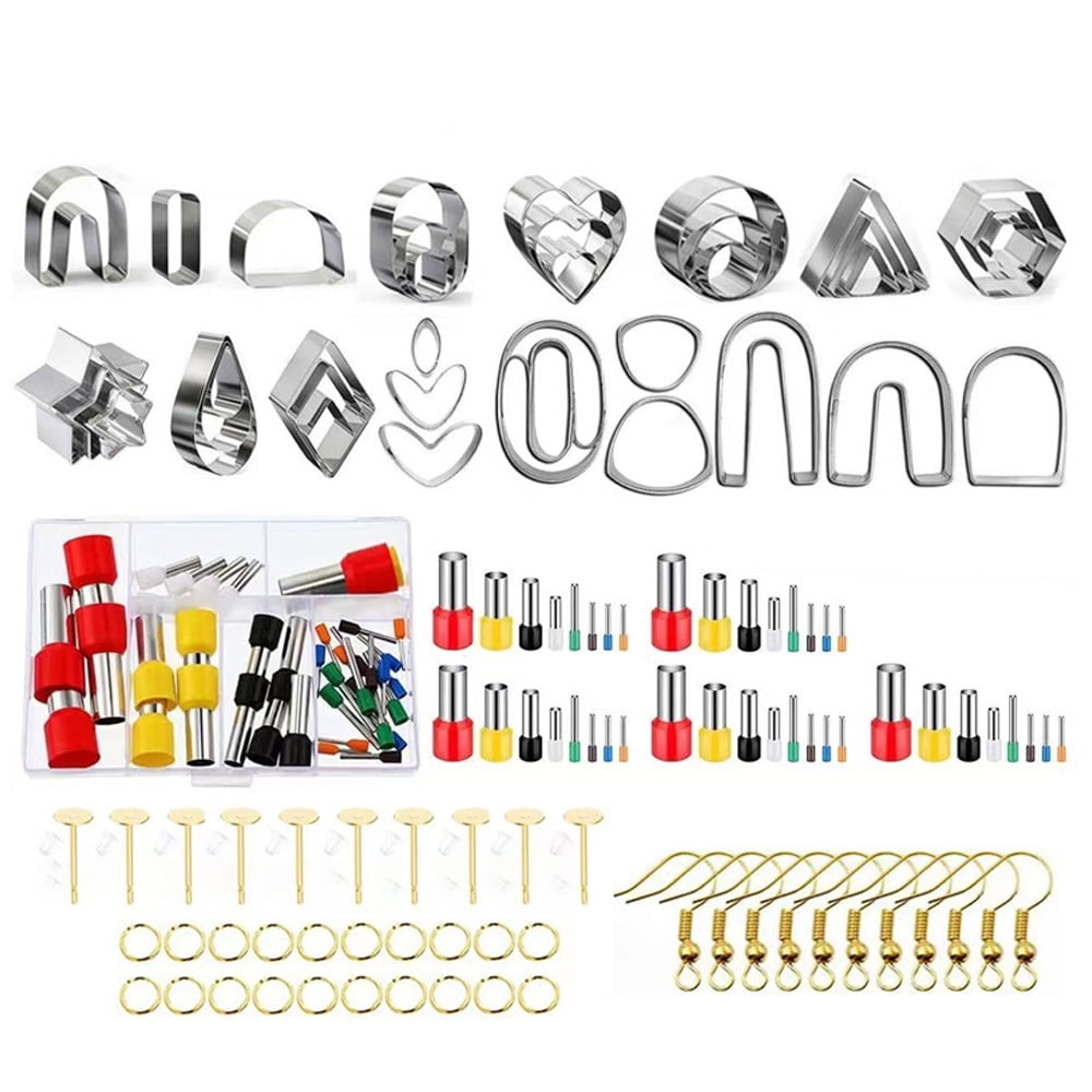 126 Pcs Polymer Clay Cutters Set, 36 Shapes Stainless Steel Clay Earring Cutters with 40 Circle Shape Cutters and 50 Earrings Accessories, Polymer Clay Cutters for Earrings Making