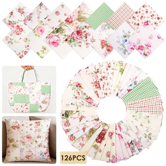 126 Pcs Quilting Cotton Fabric Squares 5x5 Inch Precut Printed Charm Pack for Quilting Soft Quilting Fabric Floral Patchwork for DIY Sewing Crafts