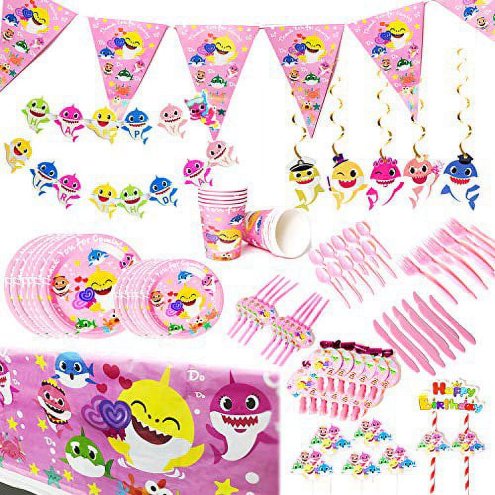 126 Pieces Baby Cute Shark Party Supplies Set Party Decoration For Little Shark Birthday Favor