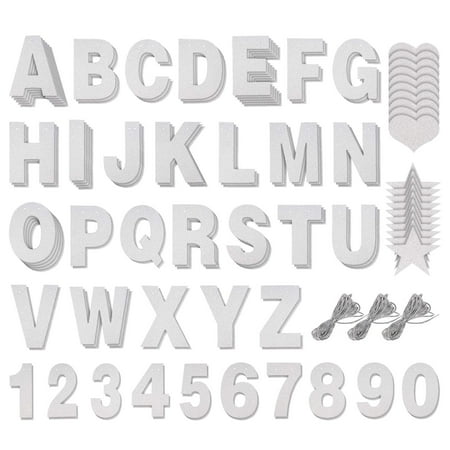 126 Pieces Make Your Own Banner Kit - DIY Banner with Silver Glitter Letters A-Z, Numbers 0-9, Hearts, Stars, and 3 Strings