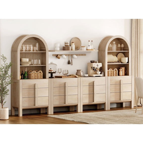 126"W Large Kitchen Hutch Sideboard Buffet Cabinet, Arched Pantry Storage Cabinet with 12 Drawers And 6 Tier Shelves