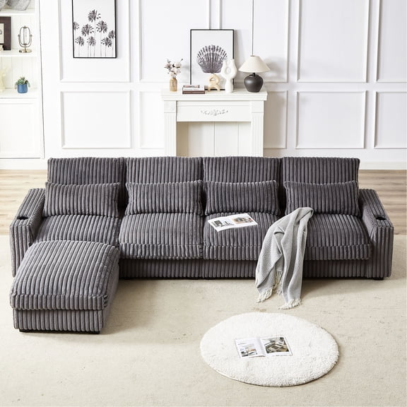 126-inch Corduroy Sofa with Cup Holder and USB Ports / Provide Convenience for Home Entertainment
