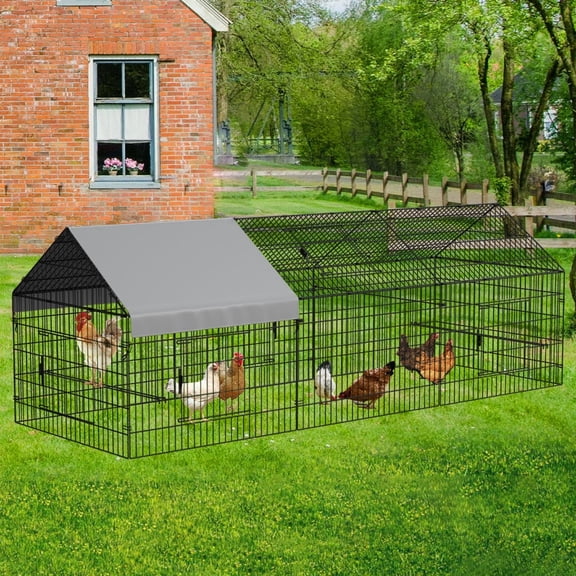 126" x 42" x 44" Metal Chicken Coop Playpen w/ Upgraded Cover, DOMIPET Rabbit Duck Backyard Farm Large Cat Cage