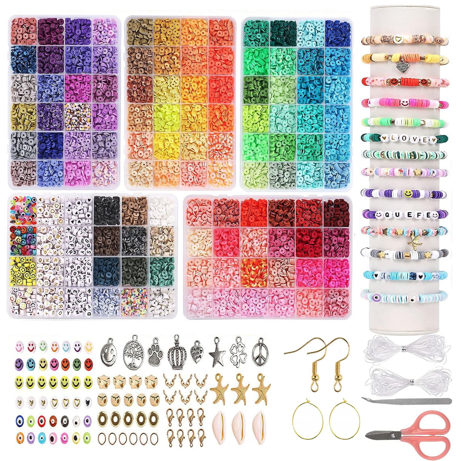 QUEFE Clay Beads for Jewelry Making Kit, 28 Colors Bracelet Making Kit for  Adults, Polymer Heishi Beads for Crafts Gifts