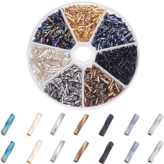 1260Pcs 7 Style Glass Twisted Beads Metallic Colours Mixed Color 9x2mm Hole: 0.5mm 180Pcs/style