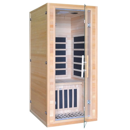 1260W Low EMF 1-2 Person Indoor Canadian Hemlock Sauna Room with Far Infrared, Home Sauna Spa Room with Control Panel, Glass Door, Blue-Tooth,USB, 32*32*66in