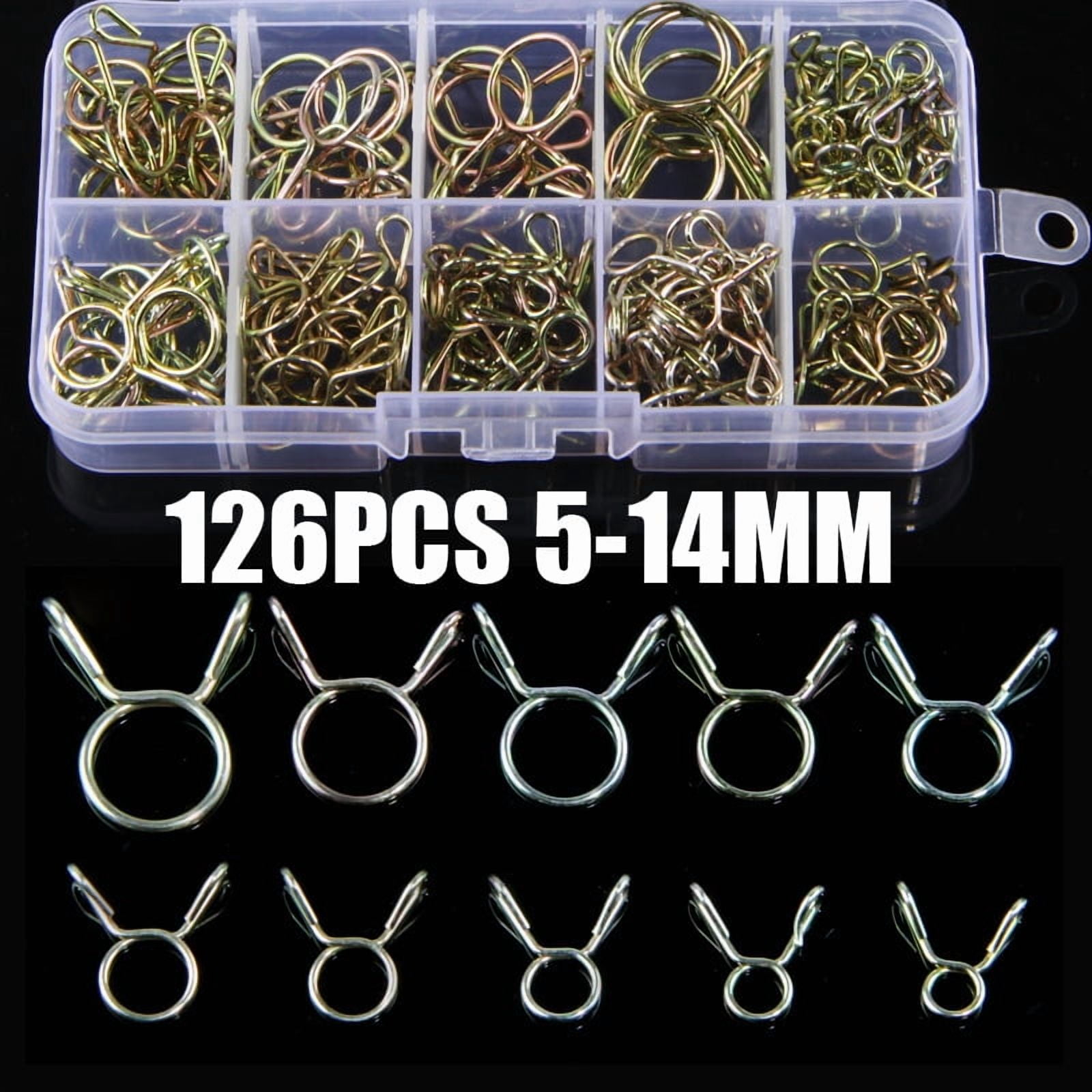 126Pcs 5mm-14mm Hose Clamp Zinc Plated Spring Clips Gear Hose Fuel Line ...