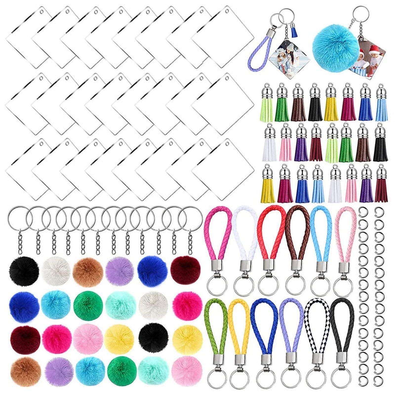 126Pieces Keychain Making Kit with Colorful Tassels Keychain Clip for Key Rings