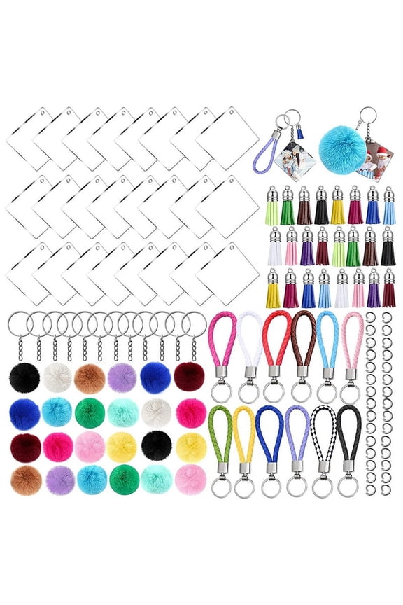 126Pieces Keychain Making Kit with Colorful Tassels Keychain Clip for Key Rings
