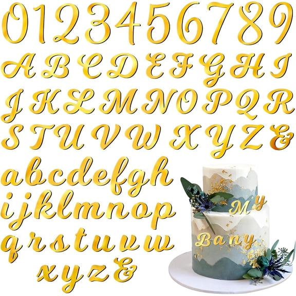 126pcs Acrylic Alphanumeric Cake Decoration, Mirror Number 0-9 and Alphabet A-Z Personalized Cake Picks Shiny Personalized Cake Topper for Birthday Cake Toppers Wedding Baby Shower