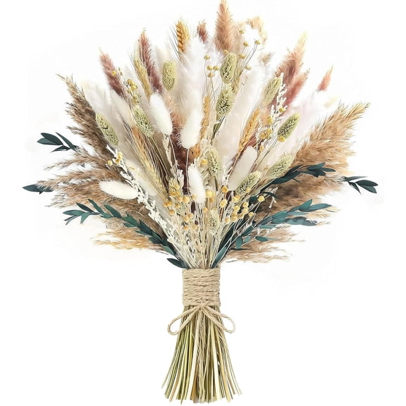 126pcs Dried Pampas Grass Decorations, Dried Flowers Bouquet, Reed Grass Bouquet for Boho Floral Wedding, Bedroom, Rustic Farmhouse Decor. (White)