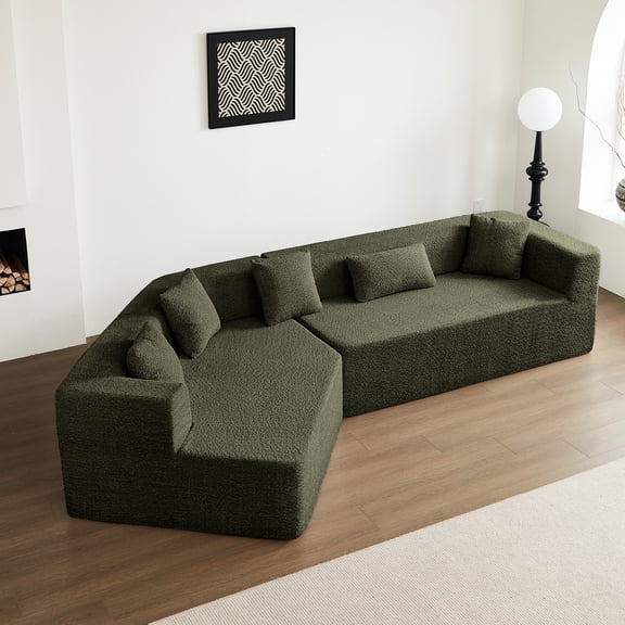 127.5'' Deep Seat Sectional , Modern Minimalist. No Assembly. Geometric Modular For Customizable Options. High Foam Refreshing Area. Breathable . 3, Glistening Shine Minimalist Design. Pattern