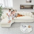 thumbnail image 1 of 127" L-Shape Corduroy Sectional Couch, 4-5 Seat Sofa with Pillows for Living Room, No Assembly Needed,Beige, 1 of 9
