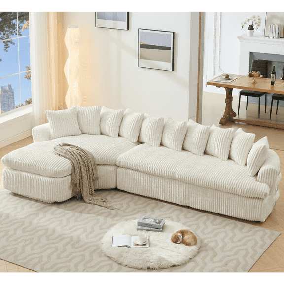 JONPONY 127" Modular Sectional Sofa, Cloud Sectional Couch with L-Shape Chaise,Upholstered Couches for Living Room,Bedroom ,No Assembly Required,Beige