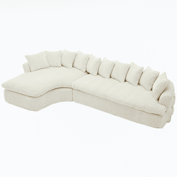 127" Large Sectional Sofa, Elegant Curved Design, High-Resilience Foam, Ten Back Cushions, L-Shape Left Sofa, No Assembly Required (Beige)