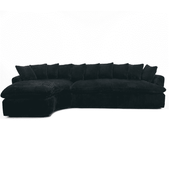 127" Large Sectional Sofa, Elegant Curved Design, High-Resilience Foam, Ten Back Cushions, L-Shape Left Sofa, No Assembly Required (Black)