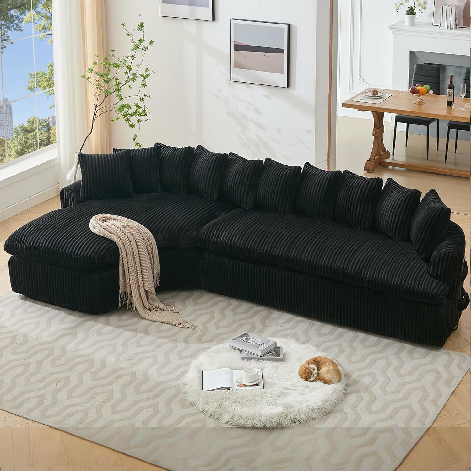 127" Modular Sectional Corduroy Sofa, L Shaped Cloud Couch with 10