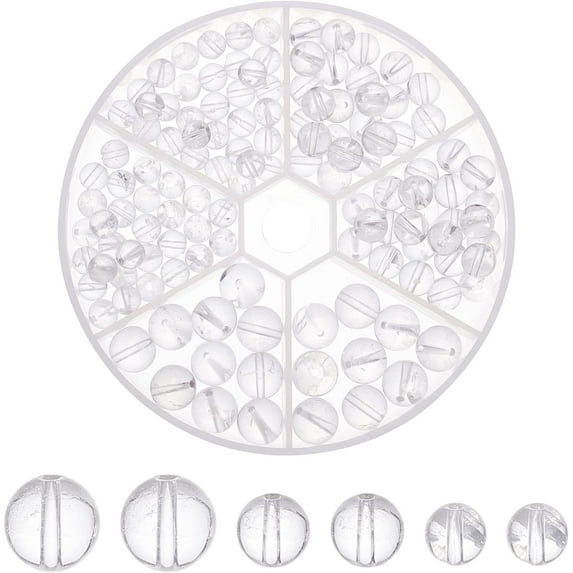 127 Pcs Natural Quartz Beads 3 Size Clear Round Smooth Loose Beads Natural Stone Beads Gemstones Spacer Beads Charms for Earring Necklace Bracelet Jewelry Making Hole: 1mm Mixed Color