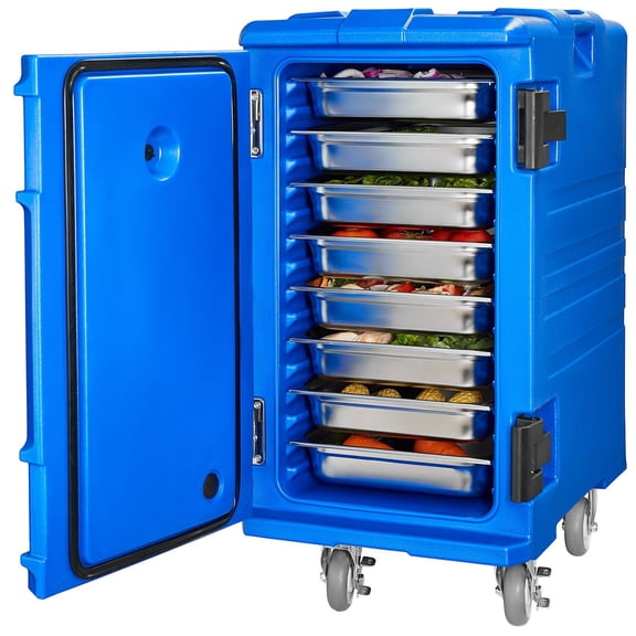 127 Qt Insulated Catering Food Pan Carrier Hot Box with Front Door, Handles, Wheels & Locking Latches