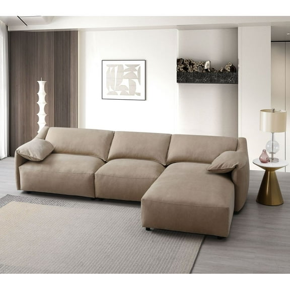 127" Suede Sectional Sofa with Back Cushion, Convertible L-Shaped Couch with Nubuck Upholstered for Living Room, Office, Light Brown