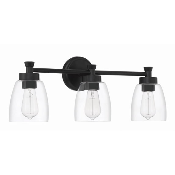 Craftmade Henning 3 Light Vanity, Clear Glass, Flat Black, 12724FB3