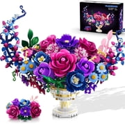 TERRAMUS Moon Flower Bouquet Building Set with LED Light, 1274 Pcs Crescent Shape Floral Building Kit, Lunar Flower Home Decor Gifts for Women Adults Ages 12+