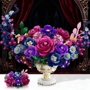 TERRAMUS Moon Flower Bouquet Building Set with LED Light, 1274 Pcs Crescent Shape Floral Building Kit, Lunar Flower Display Model Blocks Toy for Ages 12+