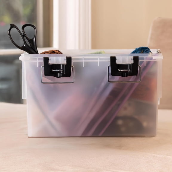 12767 XL Storage Bins With Lids, 4-Pack Stackable Storage Bins, Made in USA, Lockable and Water-Resistant Containers with Lids, Plastic Containers for Home, Classroom, and Dorm