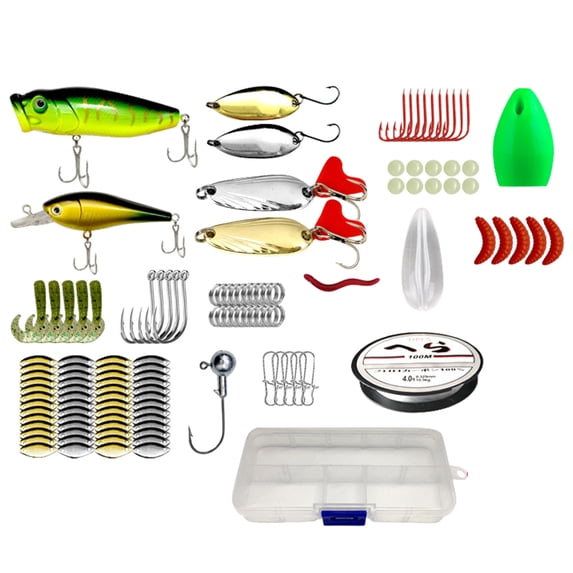 127Pcs Fishing Lures Set with Tackle Box, Assorted Artificial Baits Kit Including Crankbaits Spoons Soft Plastics and Hooks, Complete Portable Accessory for Freshwater Saltwater Fishing