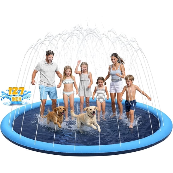 127inch Extra Large Non-Slip Splash Pad Sprinkler for Kid and Dog, Toddler Outdoor Toys for Ages 3-12 Boys Girls, Kiddie Dog Pool, Summer Outdoor Water Kids Toys, Parent Games, Backyard, Lawn