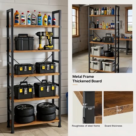 127pcs 5-Tier Heavy Duty Metal Storage Shelf (62"x23"x4") - Stainless-Like, Free-Standing Industrial Unit | Easy Assembly, Space-Saving | For Warehouse/Supermarket