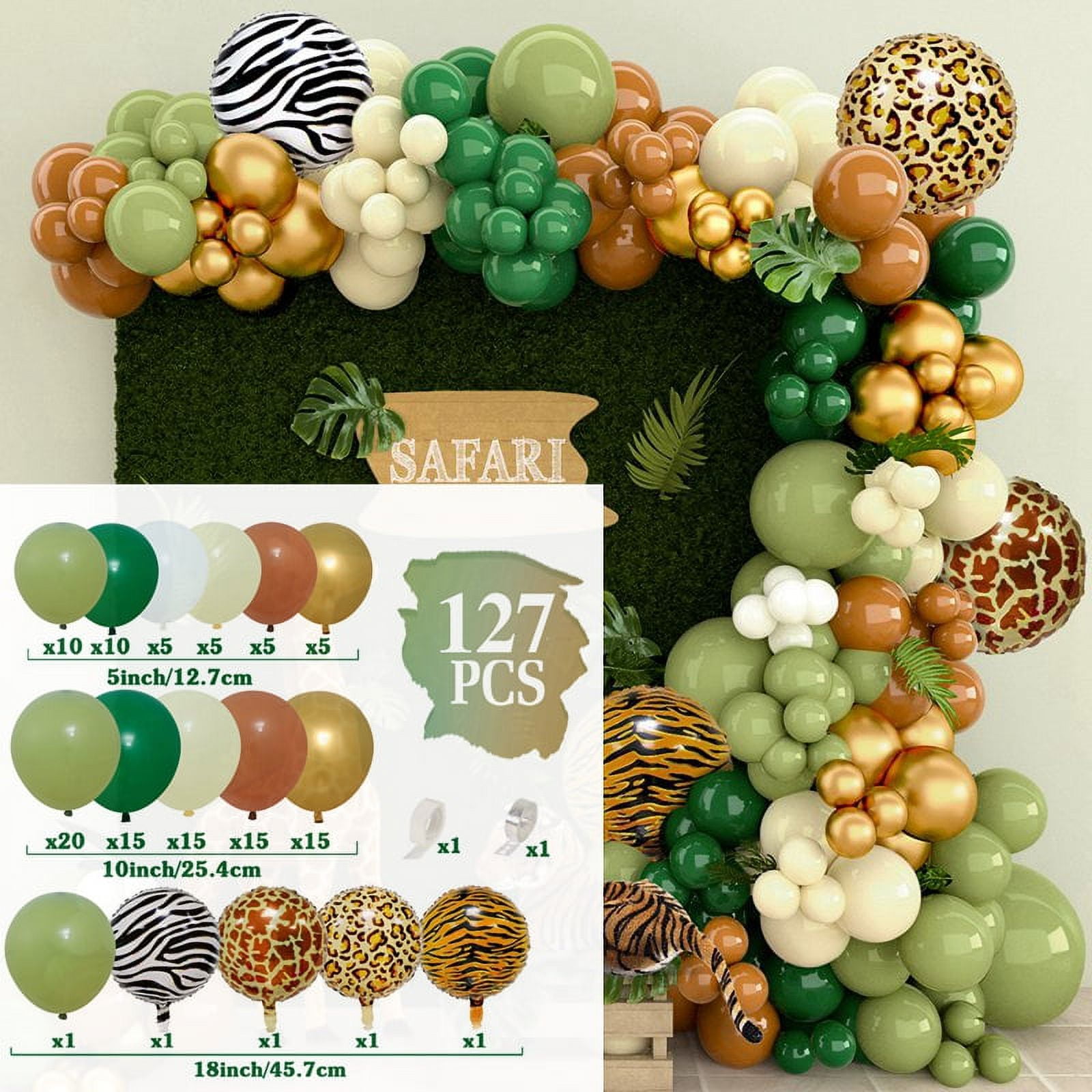 127pcs Green Brown Jungle Balloon Garland Arch Kit Jungle Safari ...