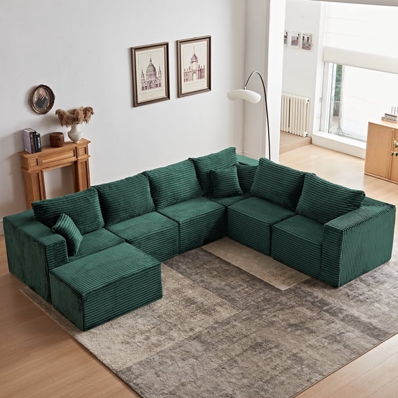 128.3" Oversized Modular Sectional Sofa 7 Seater U Shaped Upholstered Couches Cloud Couch with Deep Seat for Living Room, No Assembly Required, Green