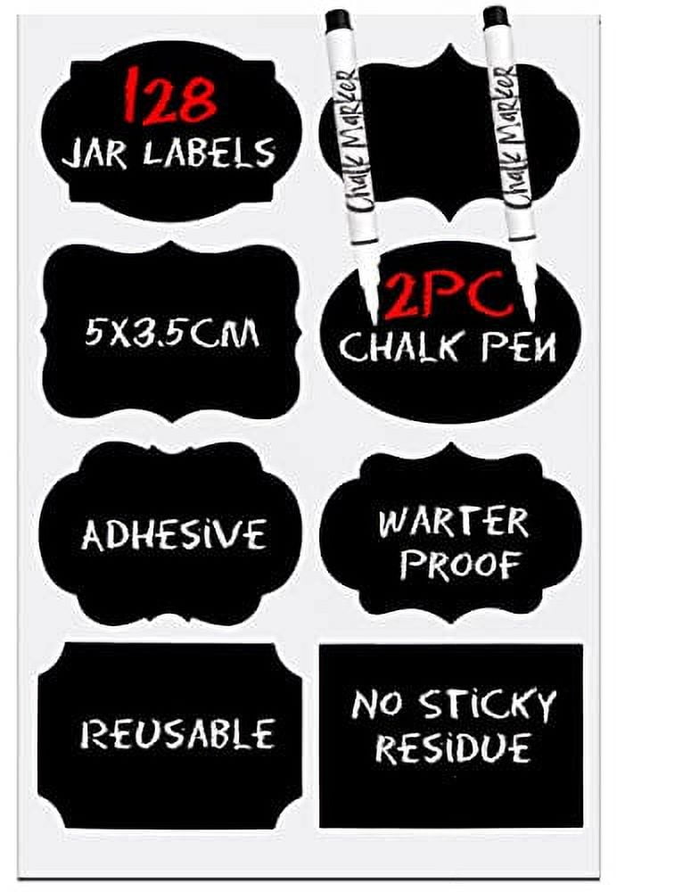 128 Chalkboard Labels for Storage Bins with 2 Chalk Markers Dishwasher Safe Reusable Labels