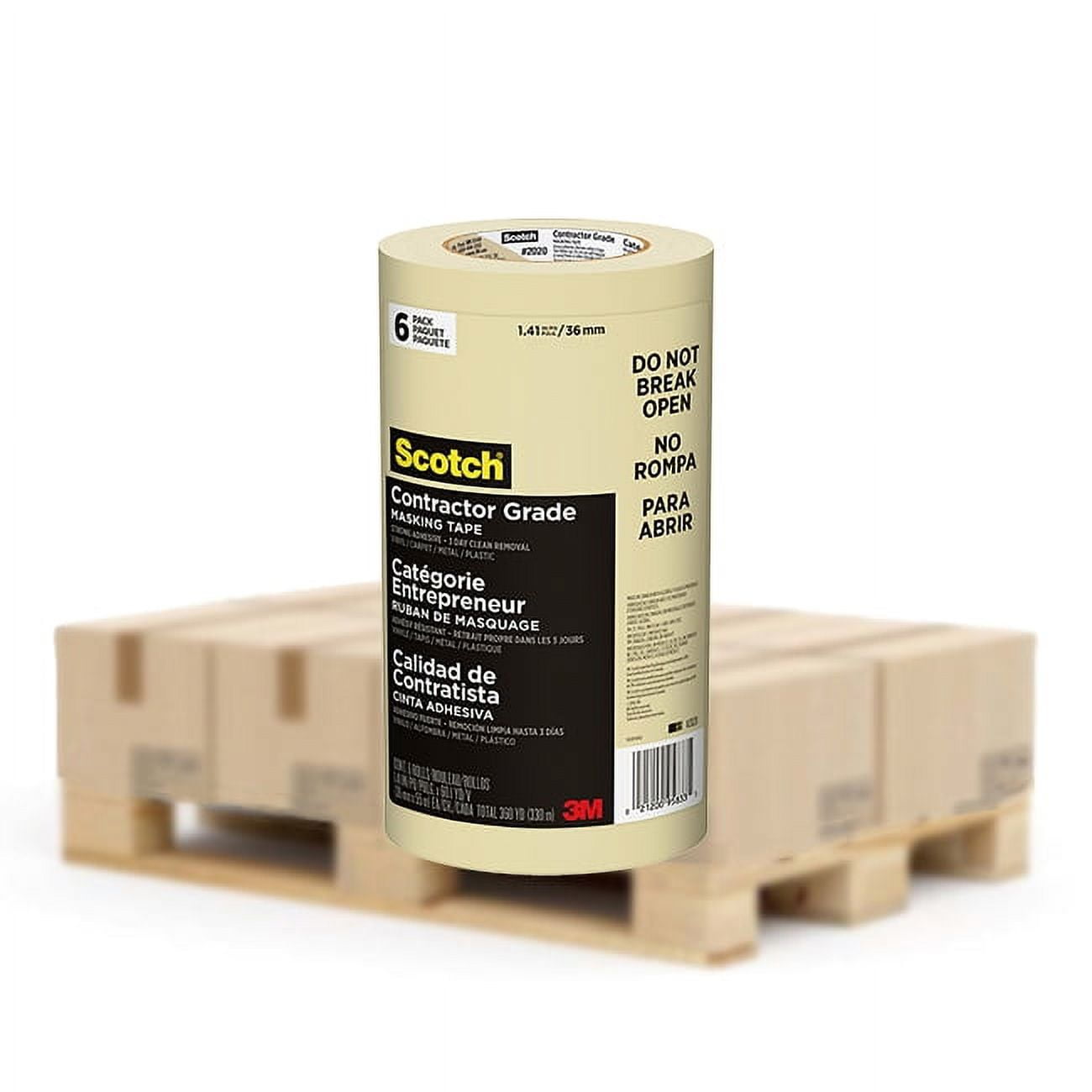 128 Contractor Packs of 1.41" x 60 yds 3M 2020‐36AP‐6 Tan Scotch Contractor Grade Masking Tape, 128 Contractor 6‐Packs