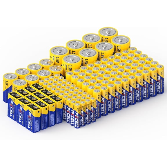 128 Counts Batteries Combo Pack, 60-Count AA Batteries, 40-Counts AAA 8-Counts C D and 12-Counts 9V for Household Electronics