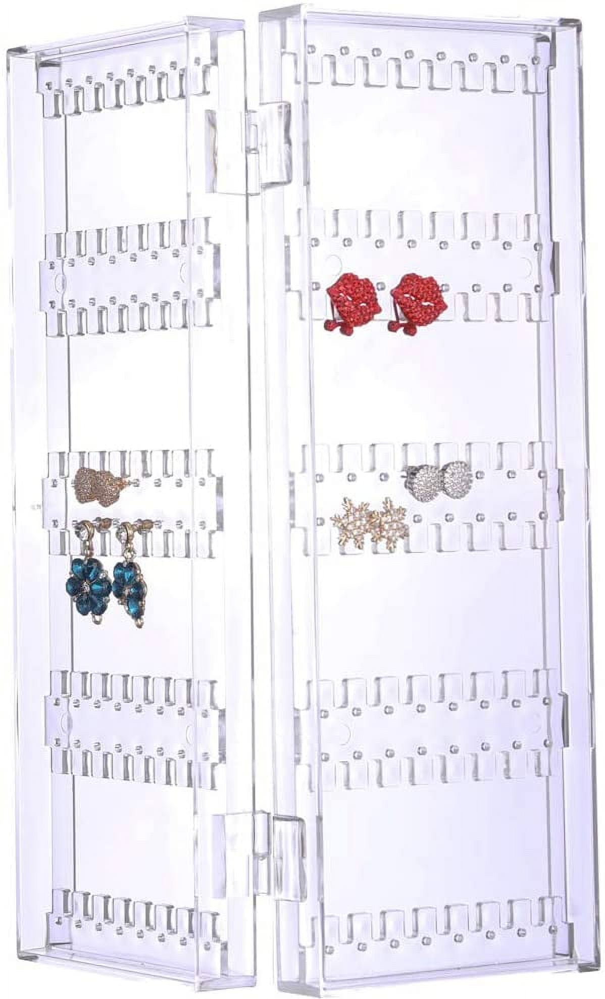 128 Holes 5 Tiers Acrylic Earrings Holder 2 Doors Foldable Necklace Hanging Jewelry Organizer Double Sided Stand Display,Clear[Z7987]