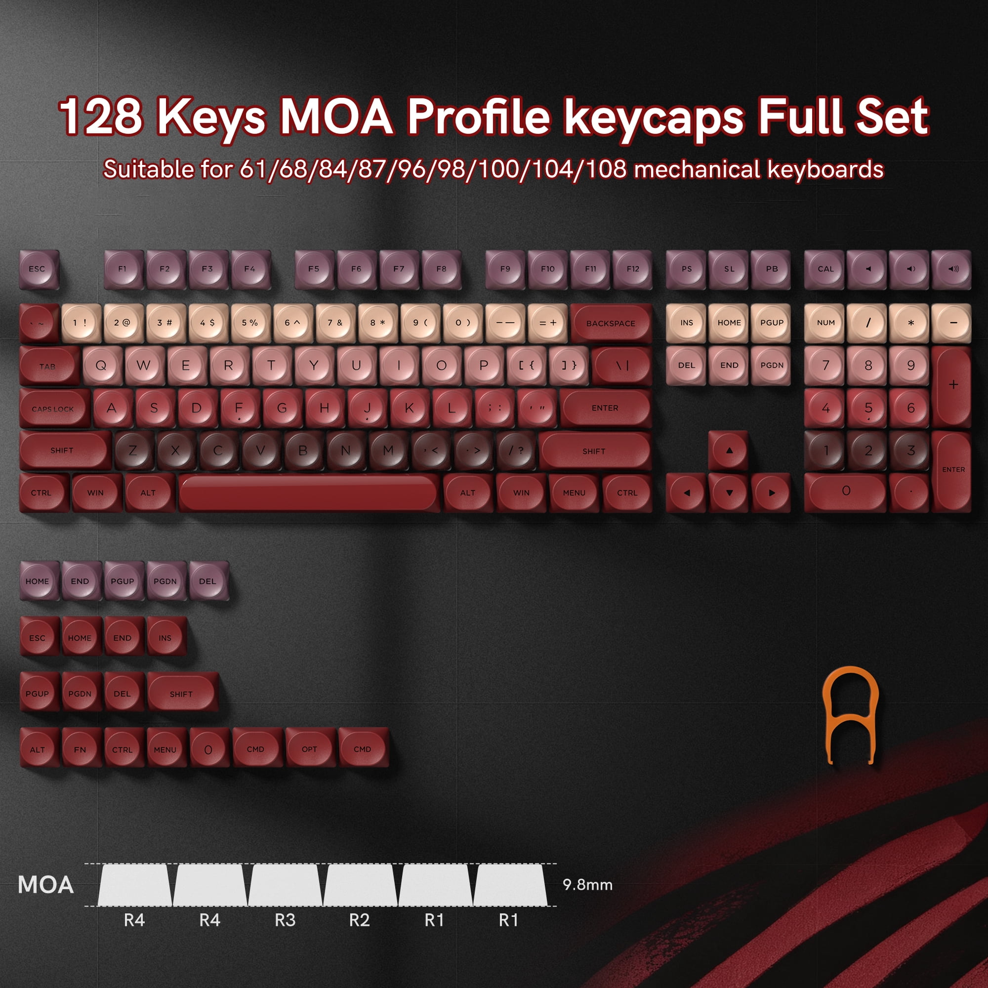 128 Keys 2.0 Bright Pink Liquid Foundation Keycap HOA Profile PBT Double Shot Keycap For Mx Switch Mechanical Keyboard Caps