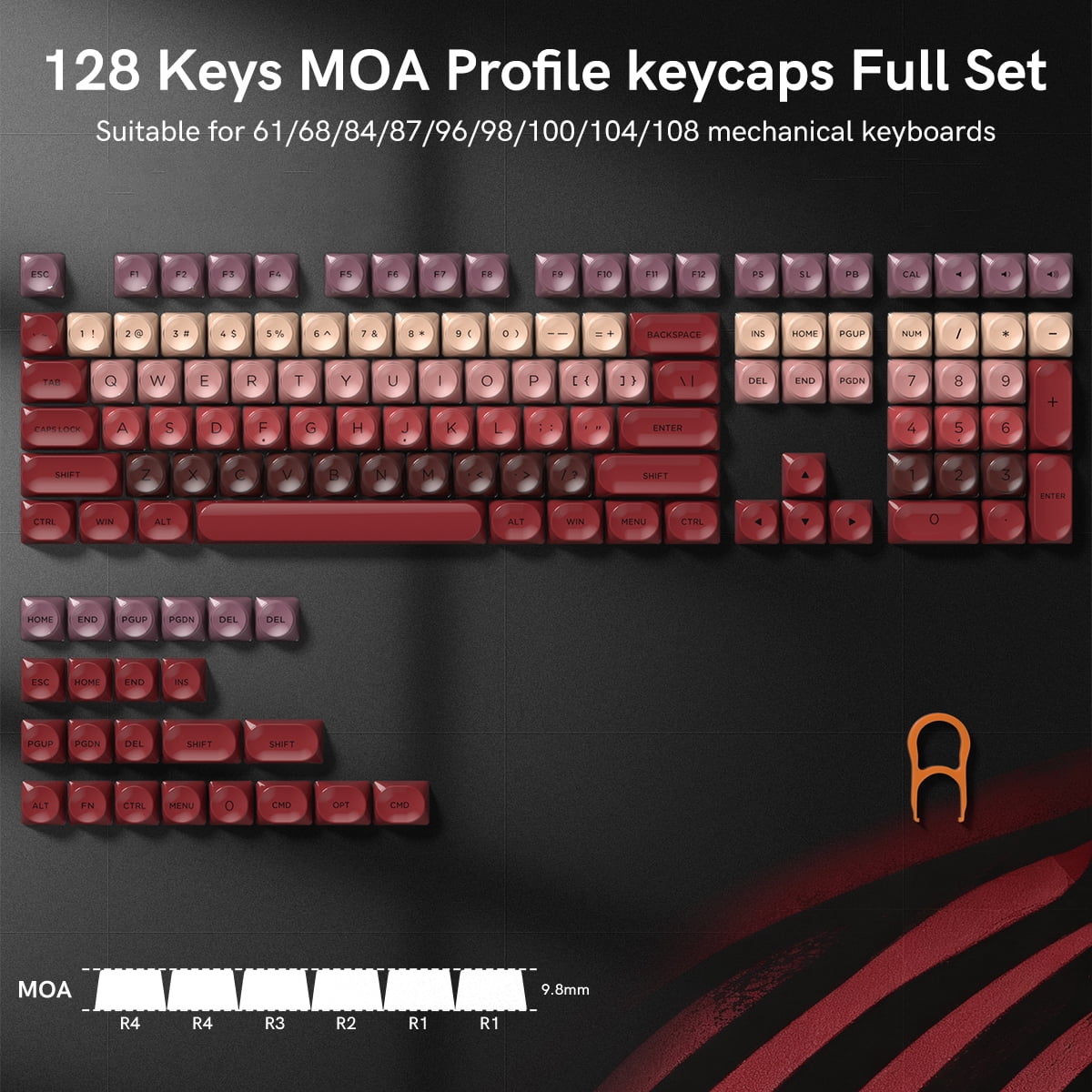 128 Keys 2.0 Bright Pink Liquid Foundation Keycap HOA Profile PBT Double Shot Keycap For Mx Switch Mechanical Keyboard Caps