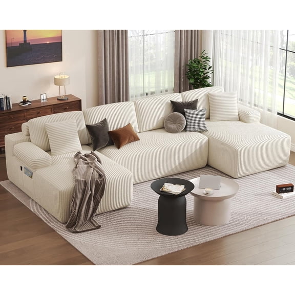 128" Modular Sectional Sofa, Convertible U Shaped Cloud Couch, Sectional Couches for Living Room, No Assembly Required, Beige