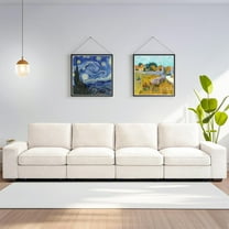 Harkawon 128" Modular Sofa Couch with Seats Storage, Comfy 4-Seater Chenille Fabric Sofa for Living Room/Apartment, Beige