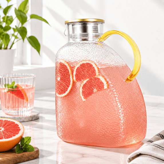 Ca Rave Glass 128 Ounces Glass Pitcher With Lid, Handle, Hot Cold Large Carafe Jug ...