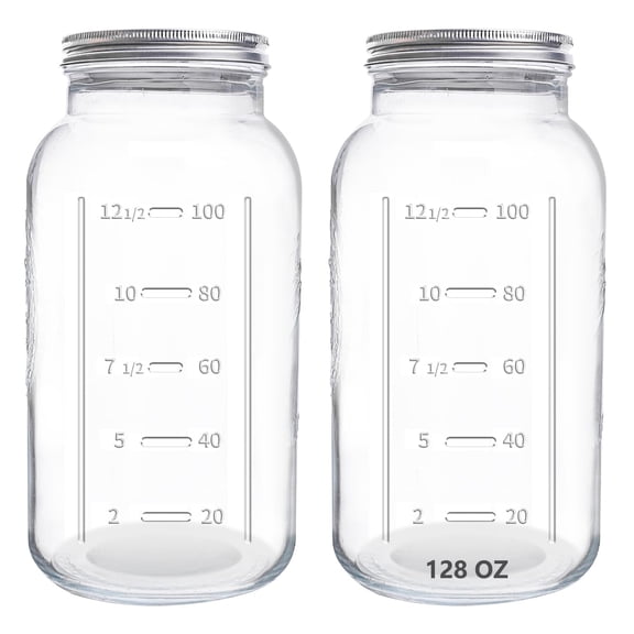 128 Oz Mason Jars Extra Wide Mouth 2 Pack 1 Gallon Glass Large With Airtight Lid Safe For Food Storage Curing Fermentation And Preservation(not Standard Mouth)