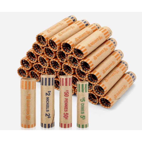 128 PCS Assorted Heavy Duty Coin Wrappers Rolls