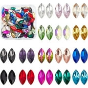 NOBRAND 128 Pcs 16 Colors Pointback Horse Eye Shaped Gem Stones 0.6x0.3 inch Glass Rhinestones Gems Jewels Embelishments with Silver Plated Back Crystals Rhinestones for Crafts Jewelry Making