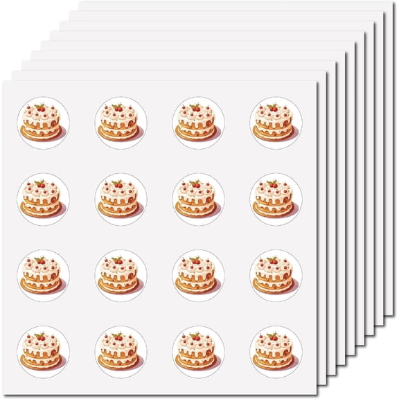 128 Pcs Cake Cartoon Stickers Birthday Party Sticker Vinyl Waterproof Self-Adhesive Decals Snacks Small Round Dot Festival Decoration