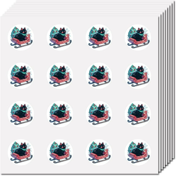 128 Pcs Christmas Tree Stickers Cat Stickers Cute Display Decor Small Circle Vinyl Waterproof Self-Adhesive Dots Scrapbook DIY Craft House Decoration