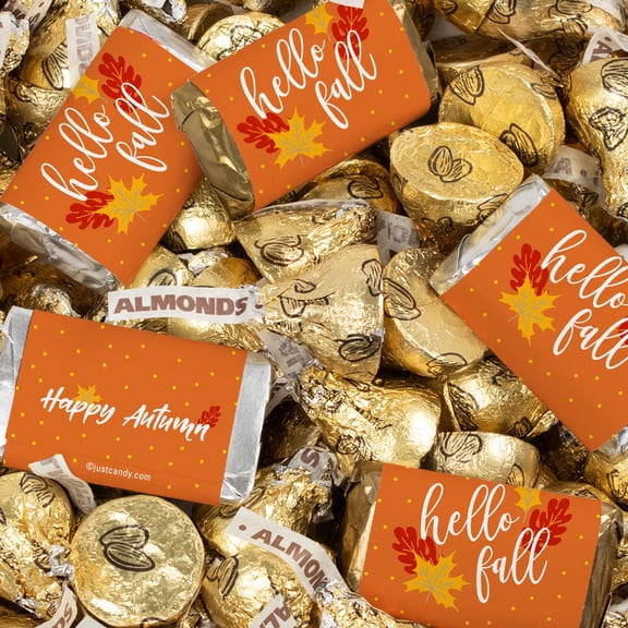 124 Pcs Fall Candy Party Favors Hershey's Miniatures and Almond Kisses Chocolate by Just Candy (1.52lb) - Hello Fall